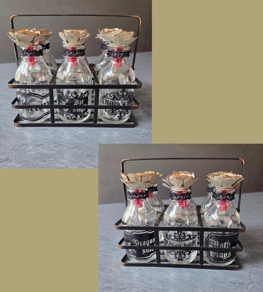 Un panier en métal et ses 6 flacons en verre – Image 13