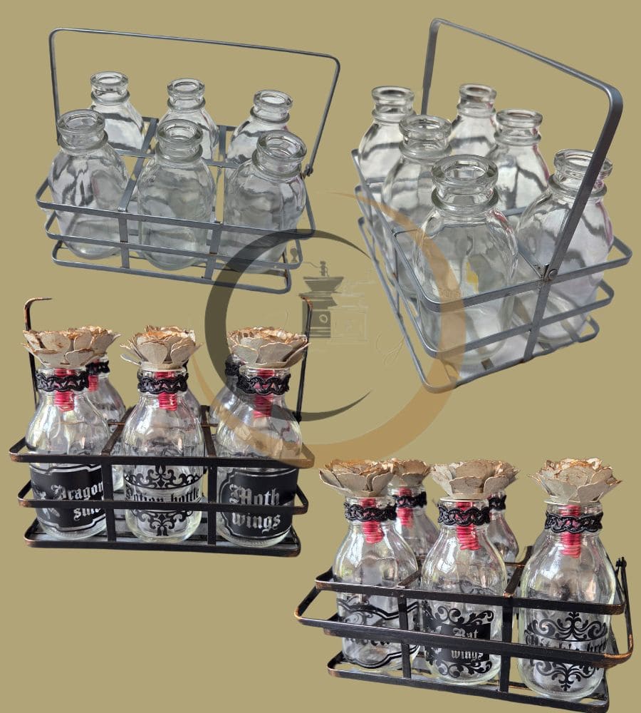 Un panier en métal et ses 6 flacons en verre – Image 17