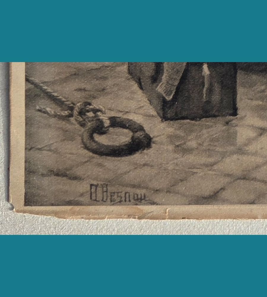 Une estampe ancienne signée A. Besnou numérotée – Cadre doré artisanal upcyclé – Image 8