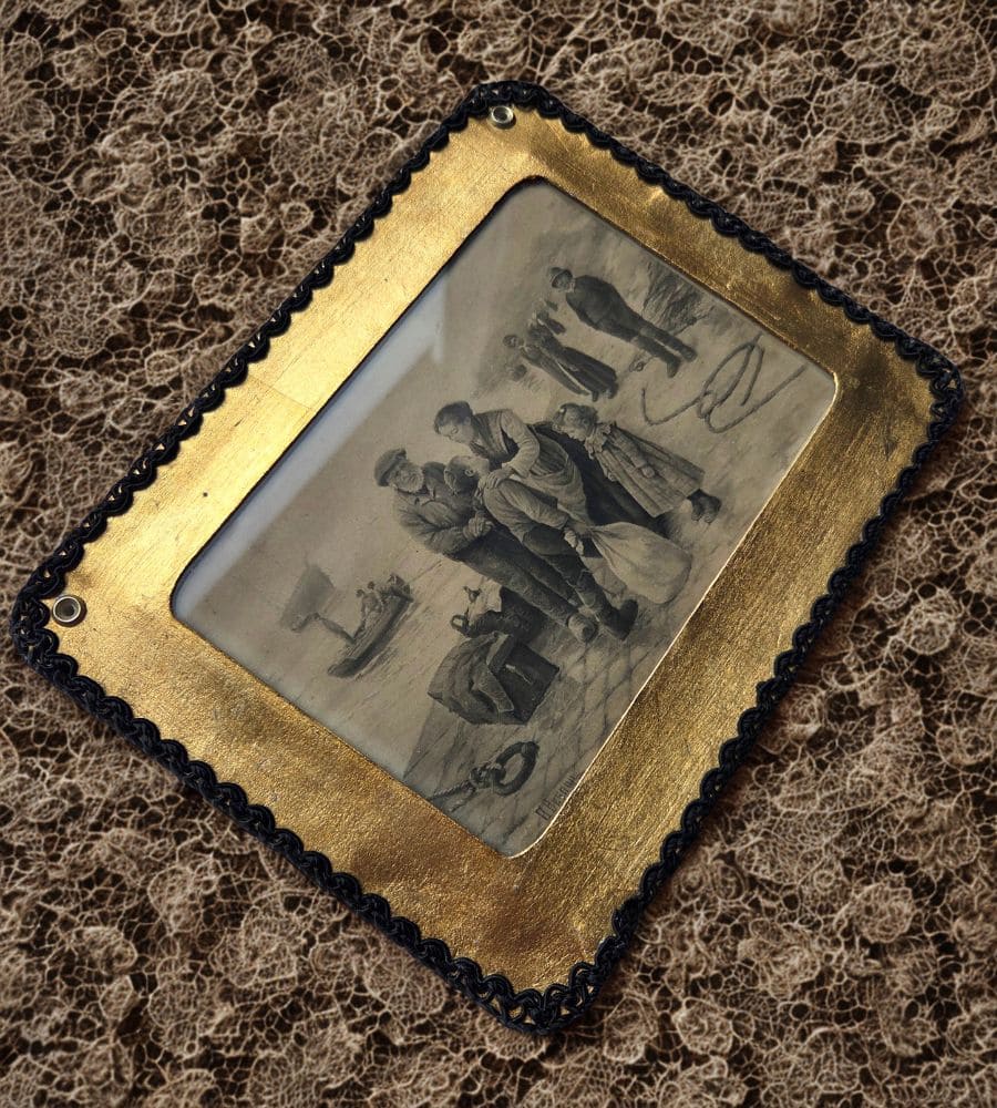 Une estampe ancienne signée A. Besnou numérotée – Cadre doré artisanal upcyclé – Image 4