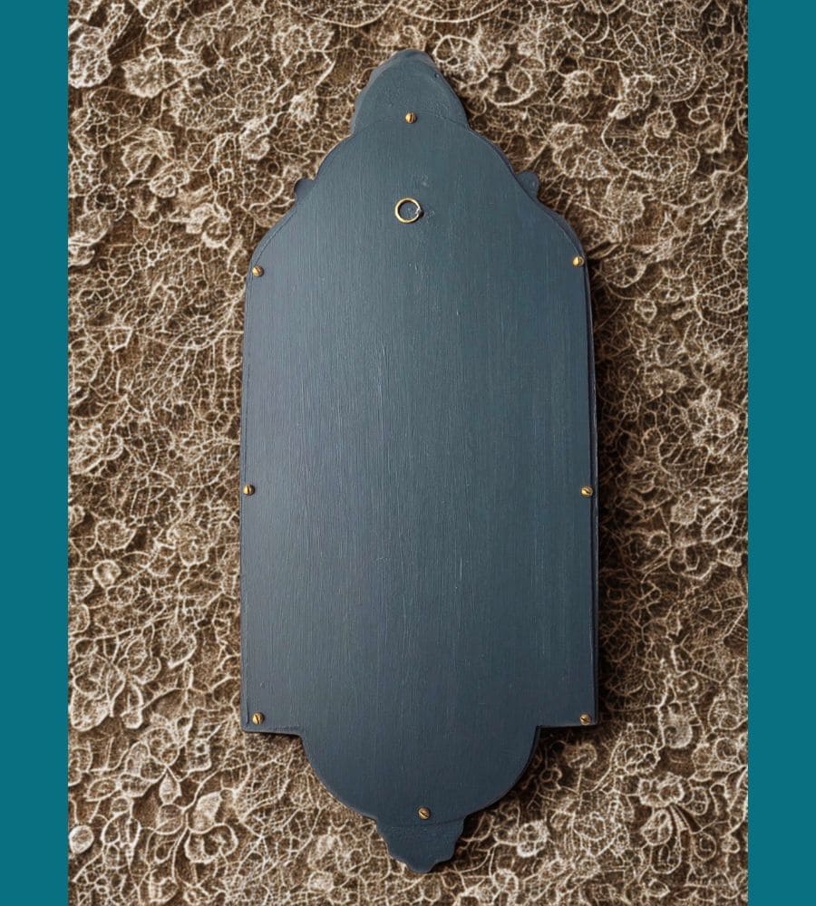 Un miroir vintage rénové – Pièce unique bleu-vert patine dorée – Image 12