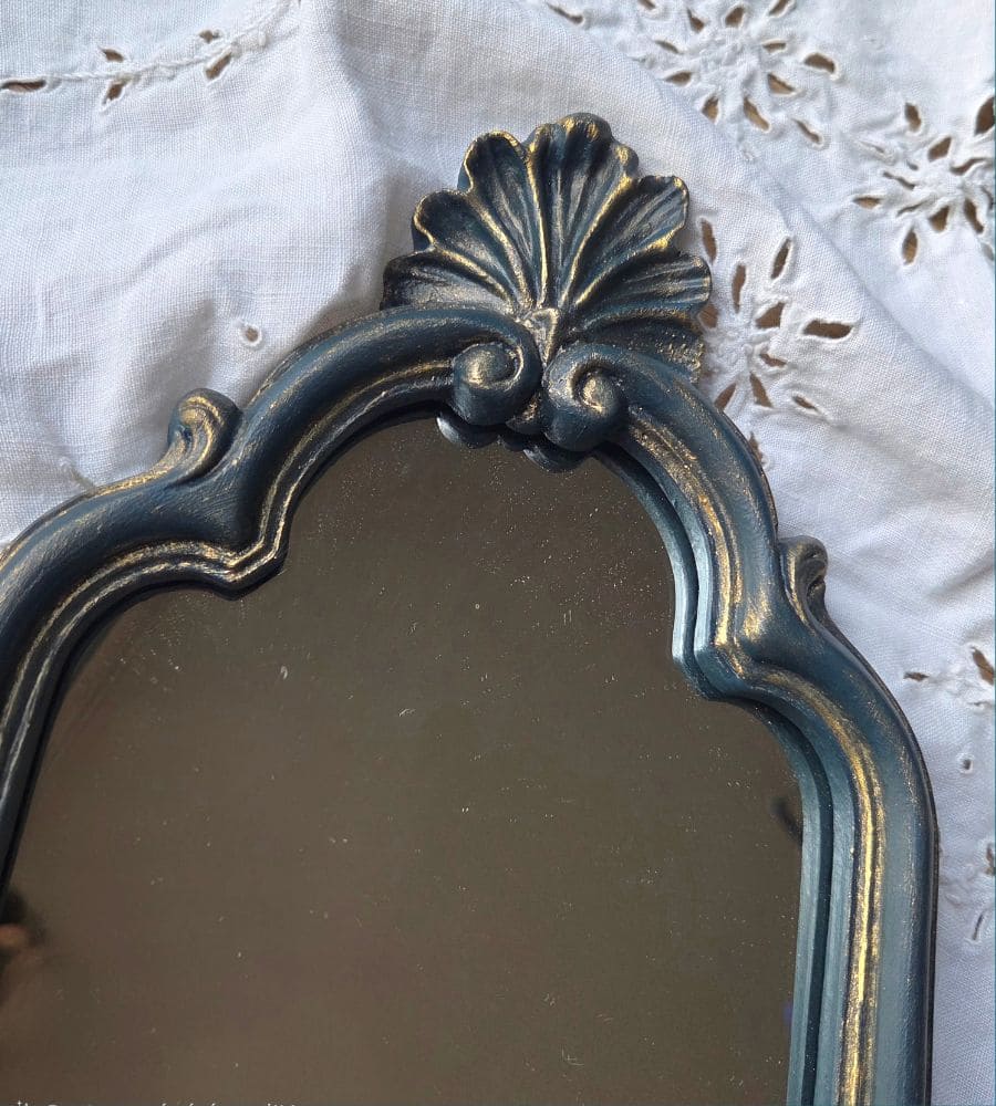 Un miroir vintage rénové – Pièce unique bleu-vert patine dorée – Image 10