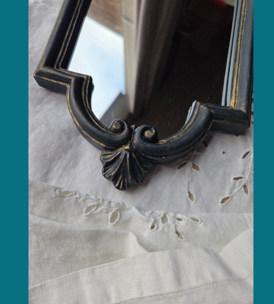 Un miroir vintage rénové – Pièce unique bleu-vert patine dorée – Image 9