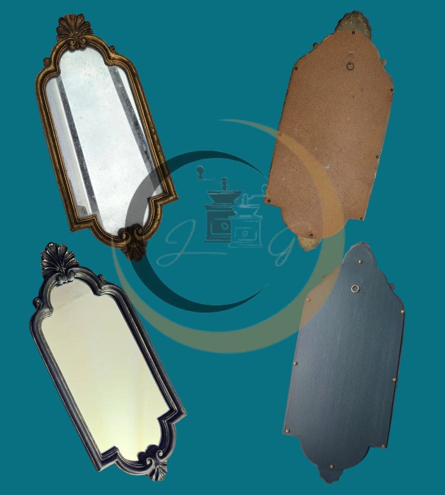 Un miroir vintage rénové – Pièce unique bleu-vert patine dorée – Image 13